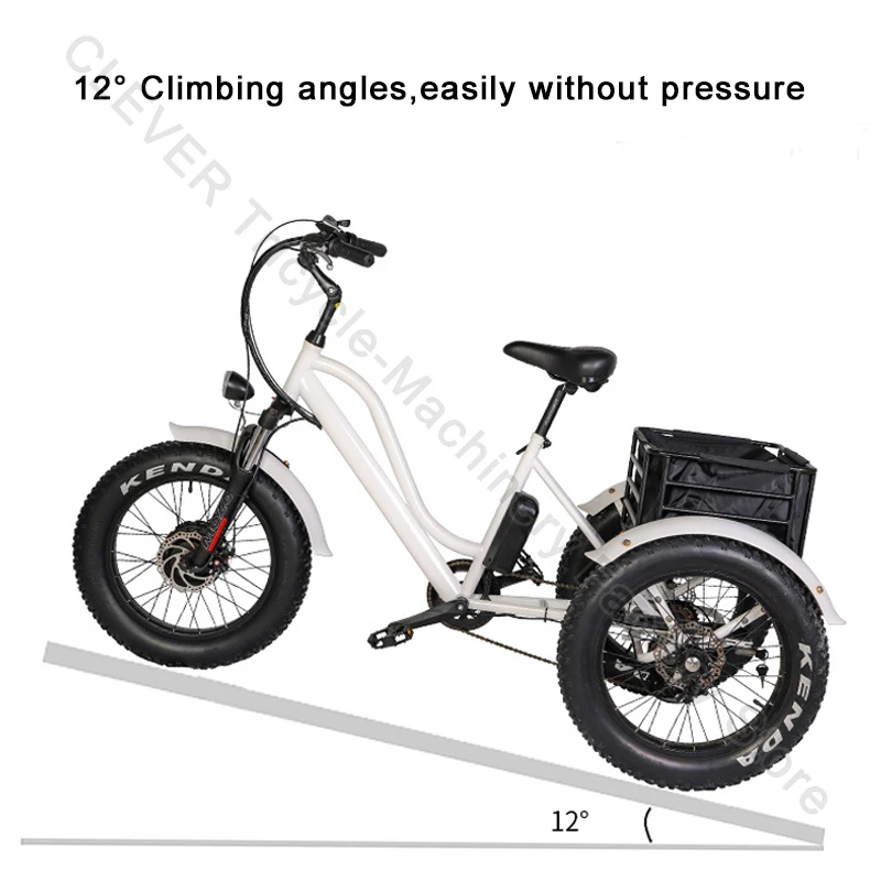 электрический трехколесный велосипед мощностью 500 Вт с толстыми шинами мощностью 750 Вт, электровелосипед с задней ступицей, Моторный дисковый тормоз, Велосипед для взрослых с корзиной 3