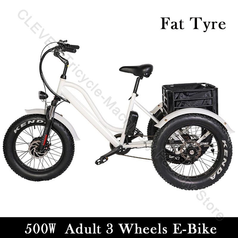 электрический трехколесный велосипед мощностью 500 Вт с толстыми шинами мощностью 750 Вт, электровелосипед с задней ступицей, Моторный дисковый тормоз, Велосипед для взрослых с корзиной 4