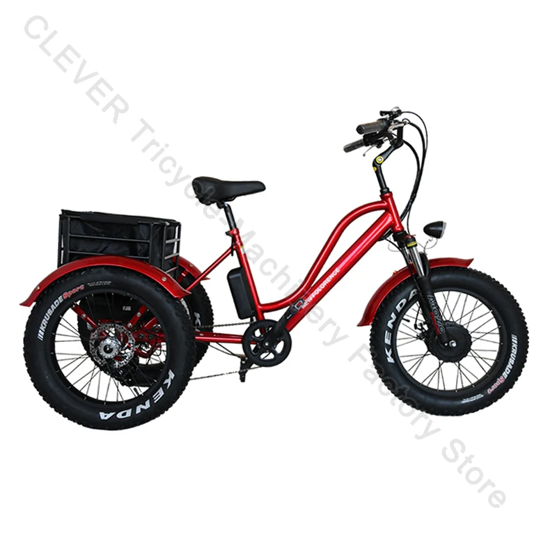 электрический трехколесный велосипед мощностью 500 Вт с толстыми шинами мощностью 750 Вт, электровелосипед с задней ступицей, Моторный дисковый тормоз, Велосипед для взрослых с корзиной 5