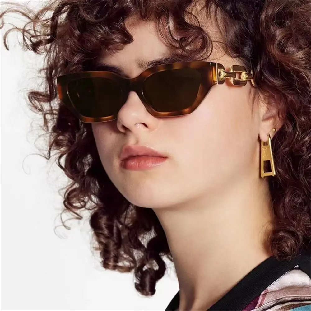 Модные ретро Маленькие квадратные женские солнцезащитные очки с кошачьим глазом на ножке с цепочкой Cateye Роскошные солнцезащитные очки для дам Велосипедные оттенки солнцезащитных очков 0