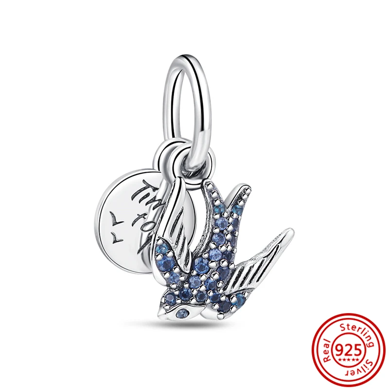 Подойдет оригинальный браслет Pandora Charms Fine Jewelry из серебра 925 пробы Бабочка летающий единорог свинья голубая ласточка облако перо сердце бусины 2