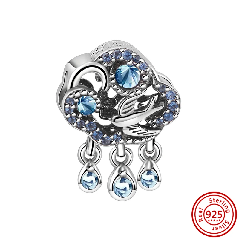 Подойдет оригинальный браслет Pandora Charms Fine Jewelry из серебра 925 пробы Бабочка летающий единорог свинья голубая ласточка облако перо сердце бусины 5