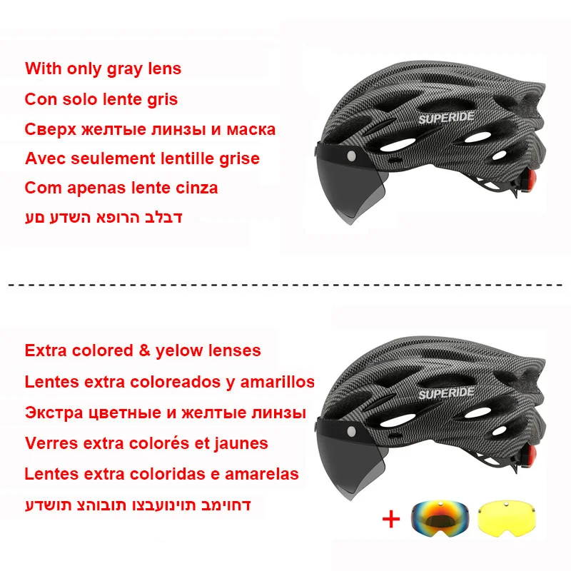 Суперидный Открытый Велосипедный Шлем с Задним Фонарем Для Мужчин и Женщин MTB Велосипедный Шлем с Защитными Очками и Солнцезащитным Козырьком In-mold Дорожный Велосипедный Шлем 1
