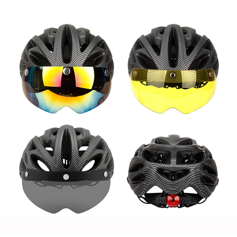 Суперидный Открытый Велосипедный Шлем с Задним Фонарем Для Мужчин и Женщин MTB Велосипедный Шлем с Защитными Очками и Солнцезащитным Козырьком In-mold Дорожный Велосипедный Шлем 2