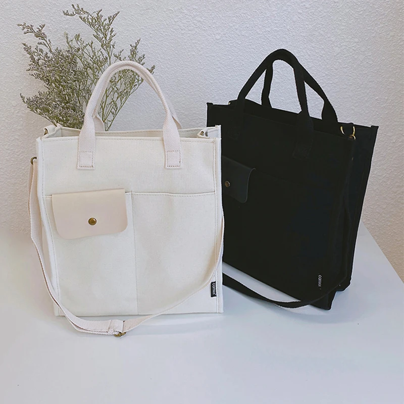 Hylhexyr Женская холщовая сумка на плечо для девочек, модные повседневные сумки для покупок, Ретро однотонная школьная сумка, простая квадратная сумка через плечо 3