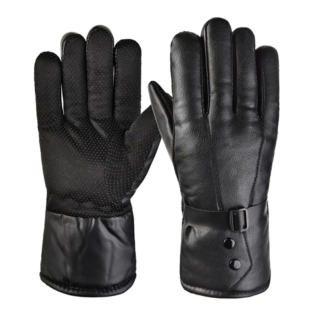 Мужские перчатки, черные зимние варежки, сохраняющие тепло, ветрозащитные перчатки для вождения с сенсорным экраном, мужские осенне-зимние перчатки из искусственной кожи, Деловые 1