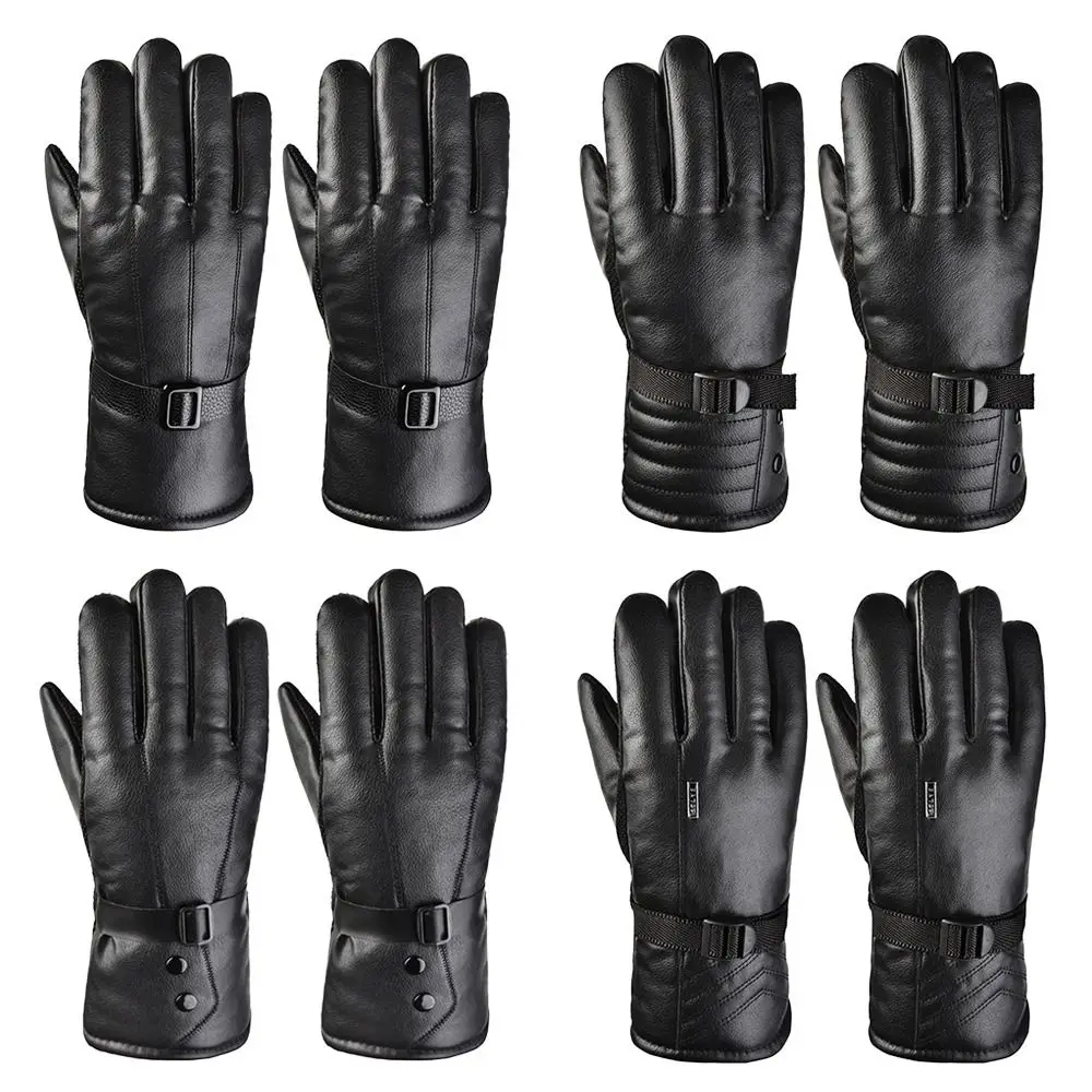 Мужские перчатки, черные зимние варежки, сохраняющие тепло, ветрозащитные перчатки для вождения с сенсорным экраном, мужские осенне-зимние перчатки из искусственной кожи, Деловые 2