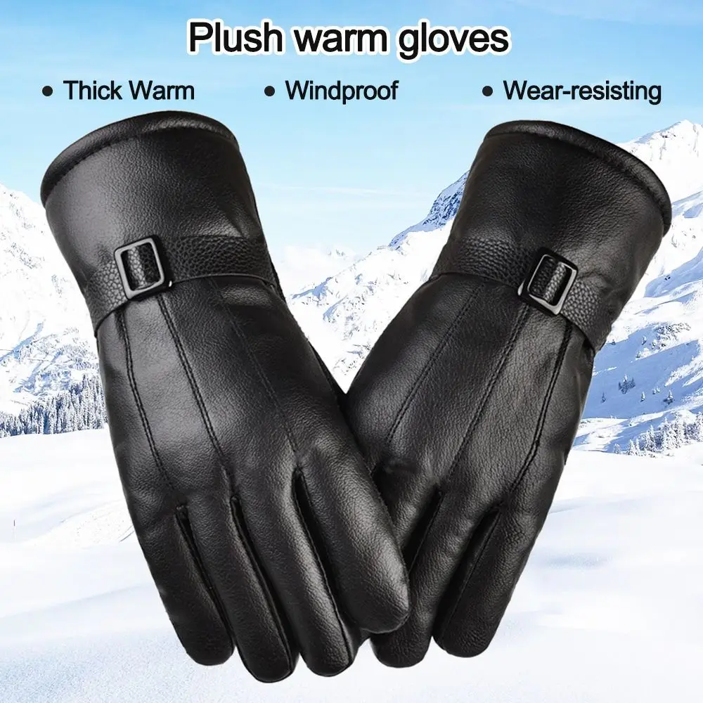 Мужские перчатки, черные зимние варежки, сохраняющие тепло, ветрозащитные перчатки для вождения с сенсорным экраном, мужские осенне-зимние перчатки из искусственной кожи, Деловые 4