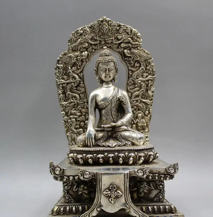 Китай, Старый Тибет, серебряная статуя Будды Шакьямуни Амитабхи ручной работы 0