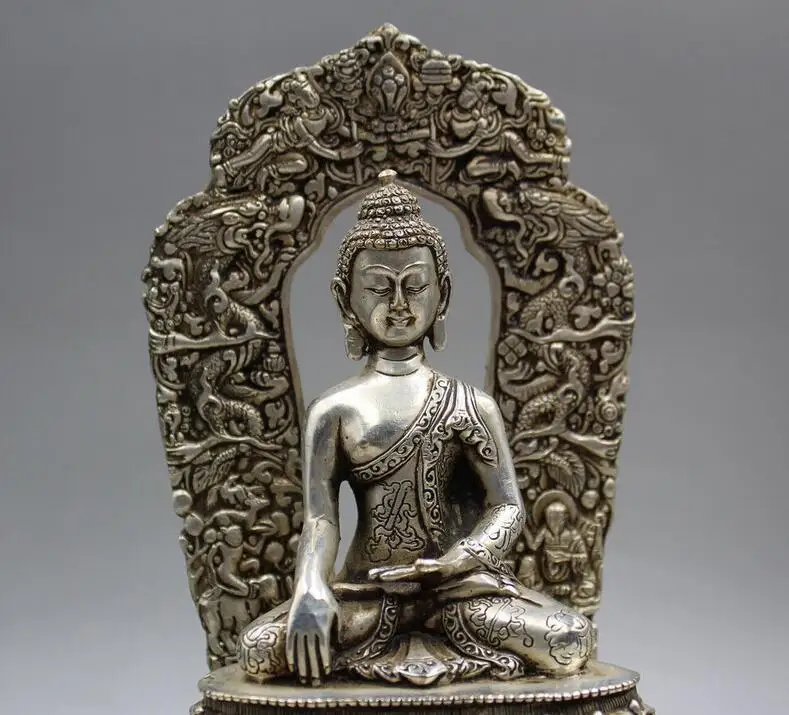 Китай, Старый Тибет, серебряная статуя Будды Шакьямуни Амитабхи ручной работы 2
