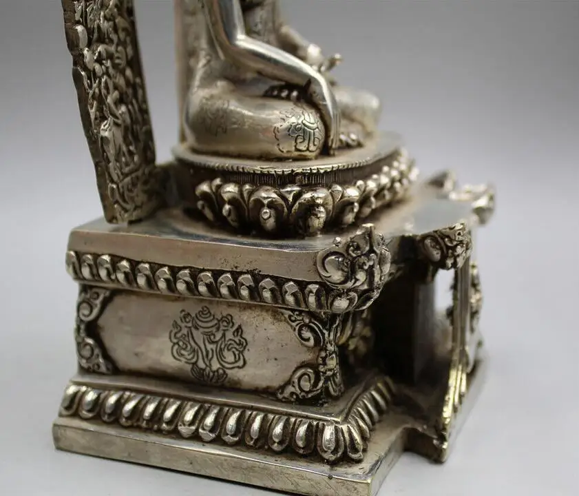 Китай, Старый Тибет, серебряная статуя Будды Шакьямуни Амитабхи ручной работы 3