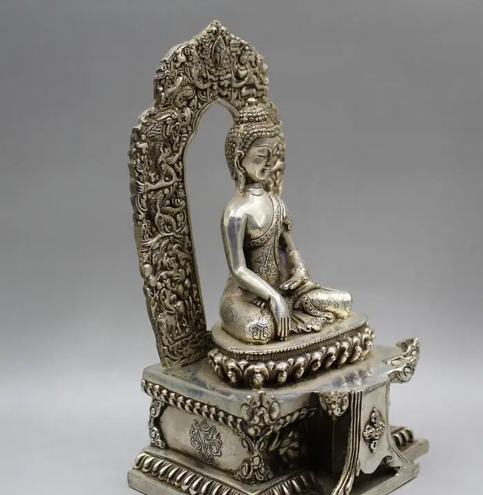 Китай, Старый Тибет, серебряная статуя Будды Шакьямуни Амитабхи ручной работы 4