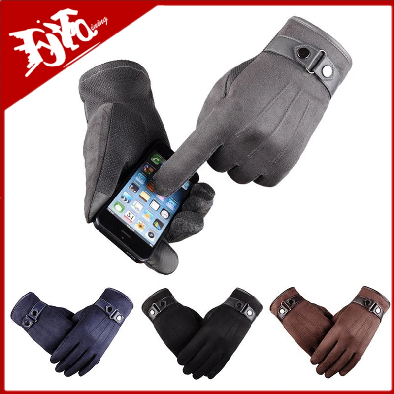 Мужские зимние перчатки для вождения из замши с флисовой подкладкой с сенсорным экраном для телефона 0