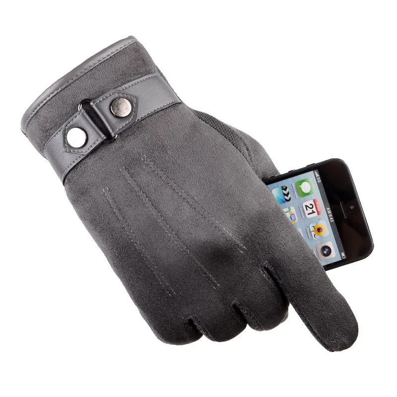 Мужские зимние перчатки для вождения из замши с флисовой подкладкой с сенсорным экраном для телефона 2