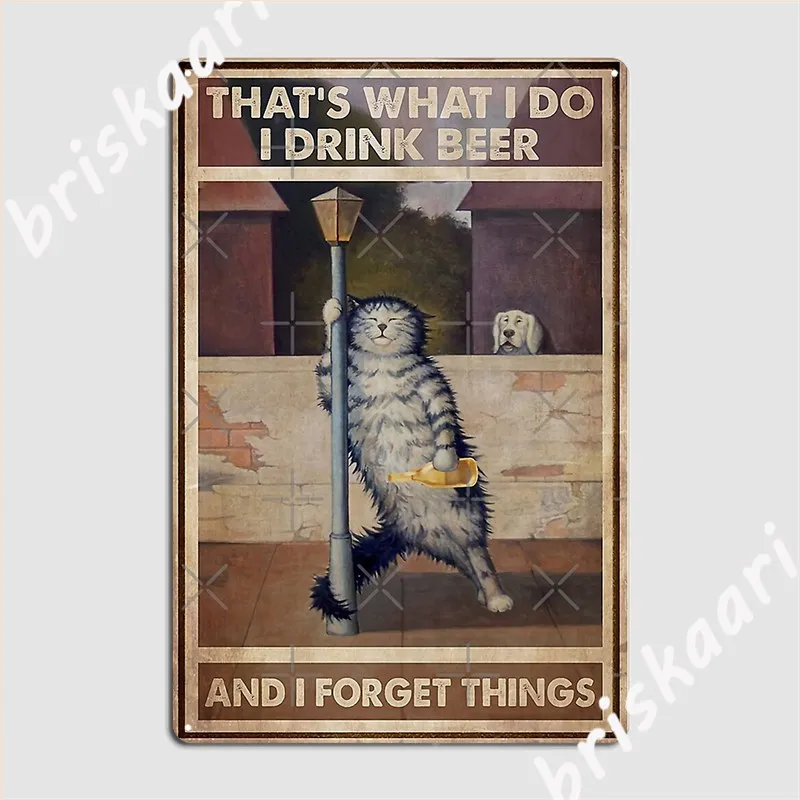 Кошка Пьет пиво, забывает о вещах, Металлическая вывеска, Роспись, декор, Клубная вечеринка, Клубный бар, ретро Жестяная вывеска, плакат 0