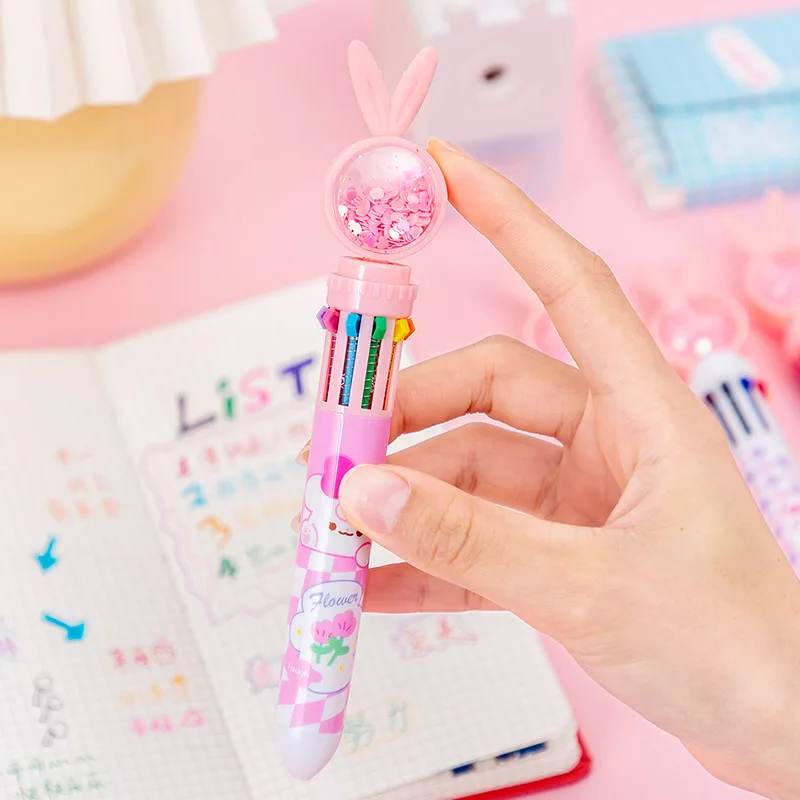 12 шт./лот Kawaii Cute Bunny 10 цветов Шариковая ручка Мультяшная Многоцветная ручка-роллер для письма Kawaii Rabbit Ручки Школьные принадлежности 2