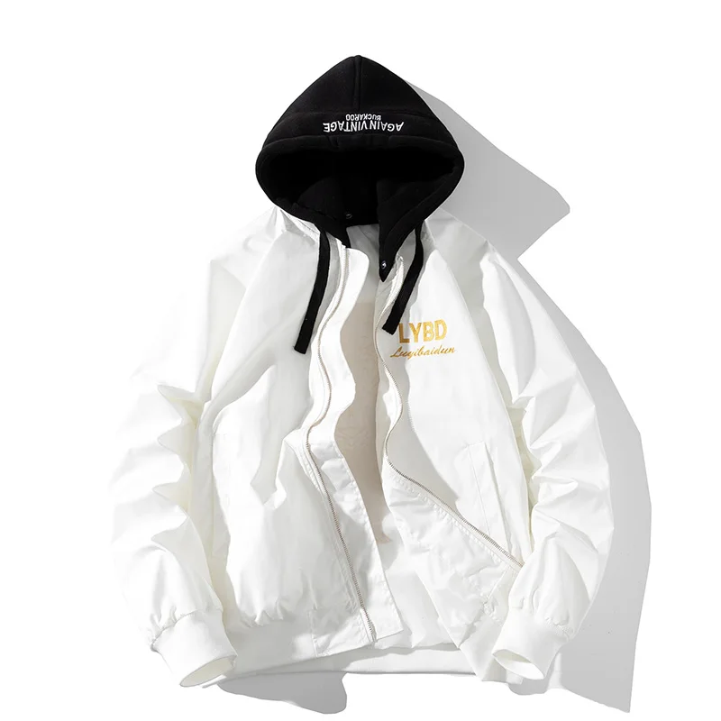 Мужская модная куртка-бомбер с вышивкой Тигра, съемный капюшон, бейсбольные пальто Унисекс, Весна-осень 2021, Корейская уличная одежда 2