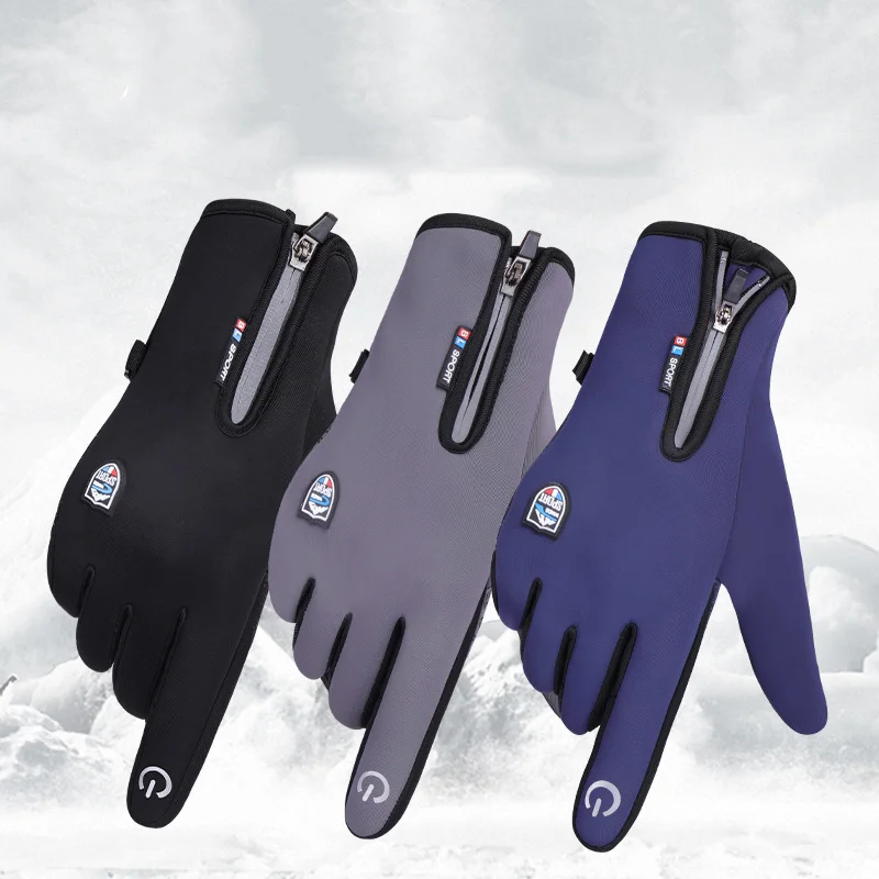 Водонепроницаемые перчатки для улицы, лыжные перчатки с сенсорным экраном, Зимние Мужские и женские Ветрозащитные Теплые флисовые Светоотражающие молнии для верховой езды 0