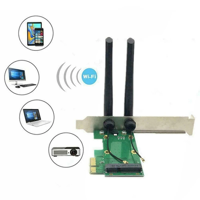 2X Беспроводная карта Wifi Mini PCI-E Express к адаптеру PCI-E с 4 внешними антеннами для ПК 4