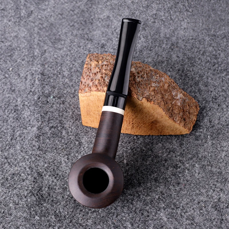 Эбеновое дерево, 9-миллиметровый фильтр для дымохода, табачная трубка, Изогнутая ручка для джентльмена, Курительная трубка ручной работы с аксессуаром, подарок старого отца 3