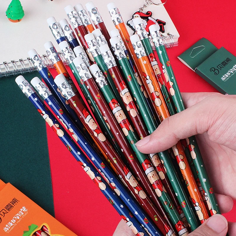 карандаши в рождественской упаковке 6шт, деревянный карандаш HB, карандаш с ластиком, детский карандаш для рисования, школьные канцелярские принадлежности для письма 3