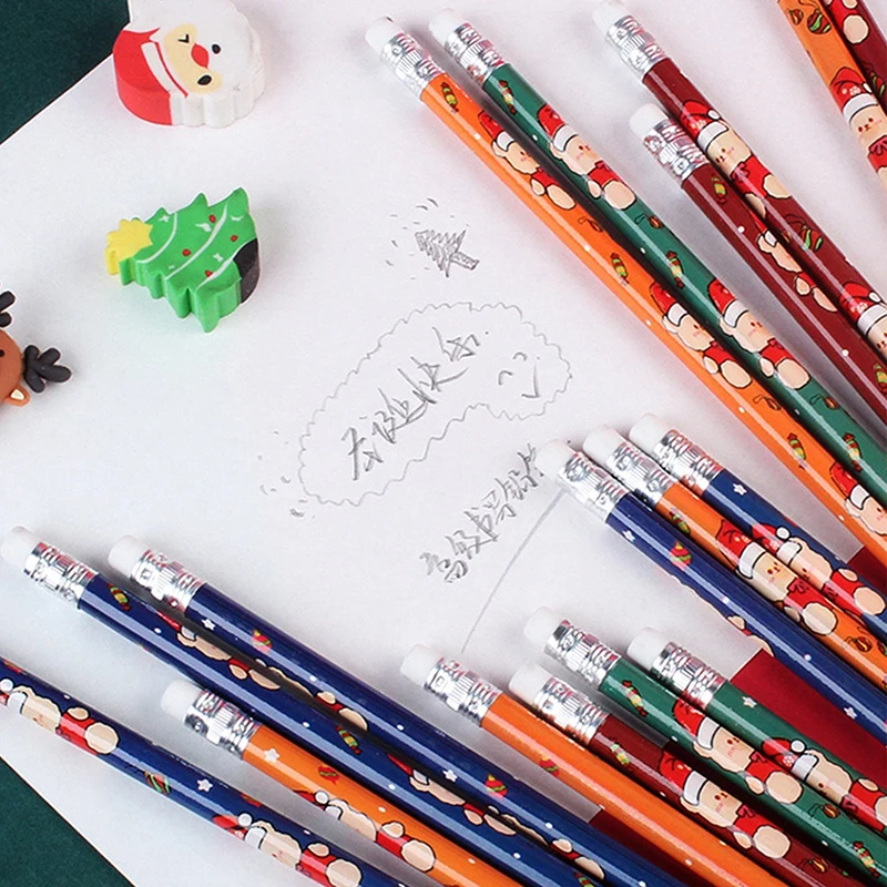 карандаши в рождественской упаковке 6шт, деревянный карандаш HB, карандаш с ластиком, детский карандаш для рисования, школьные канцелярские принадлежности для письма 5
