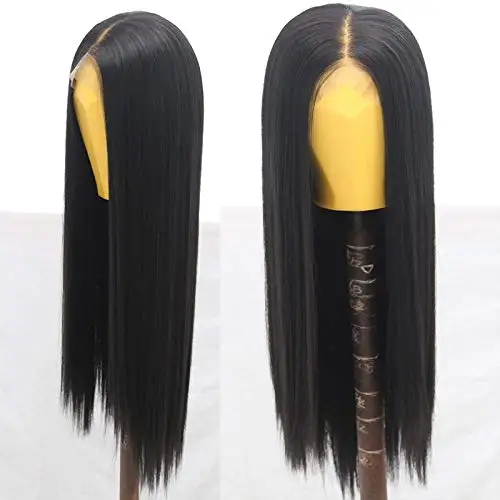 Marquesha 13*6 Черный Прямой синтетический кружевной парик для женщин, Длинный Гладкий Прямой синтетический парик, косплей 1