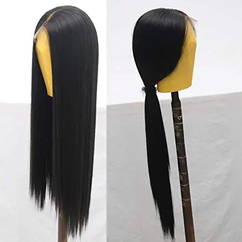 Marquesha 13*6 Черный Прямой синтетический кружевной парик для женщин, Длинный Гладкий Прямой синтетический парик, косплей 2