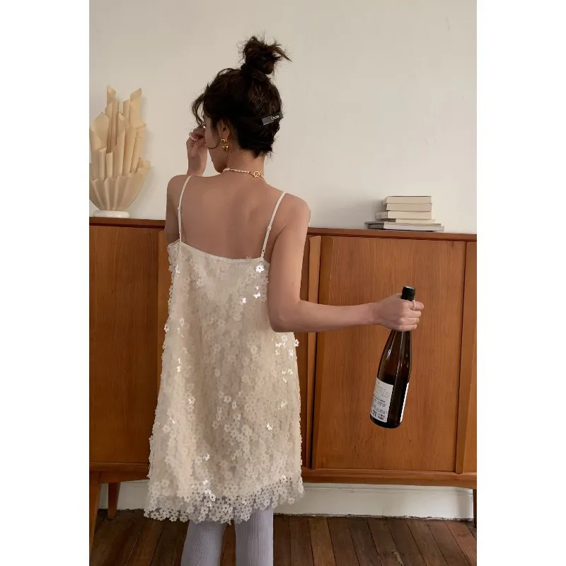 Французское романтическое белое платье-слинг с блестками для женщин 2023, Весеннее новое Сексуальное однотонное платье Миди для вечеринок, банкетов, поездок на работу, Vestidos 3