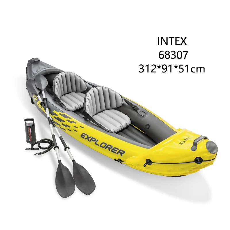 INTEX explorer K2 2-местный каяк надувной на 2 места прочная лодка из пвх плот каноэ с 3 воздушными камерами весло водные виды спорта 2