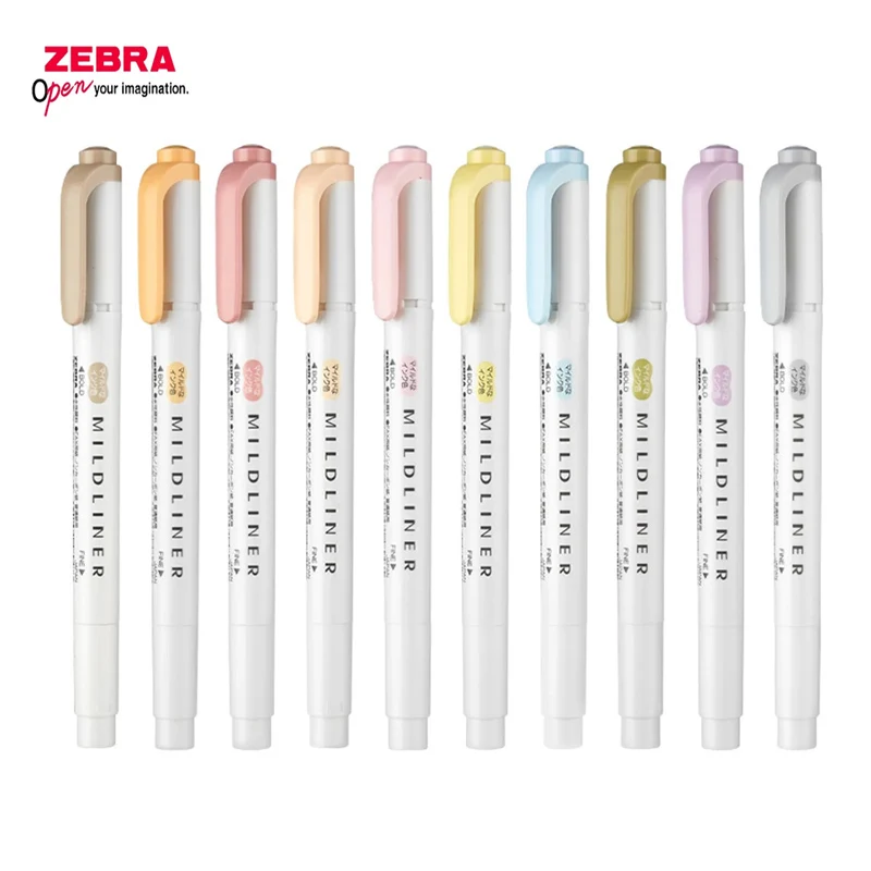 10 Новых цветов Японских маркеров Zebra Mildliner, Хайлайтер, мягкие линии, пастельные мягкие цвета, двусторонняя водонепроницаемая маркировка Примечание 0