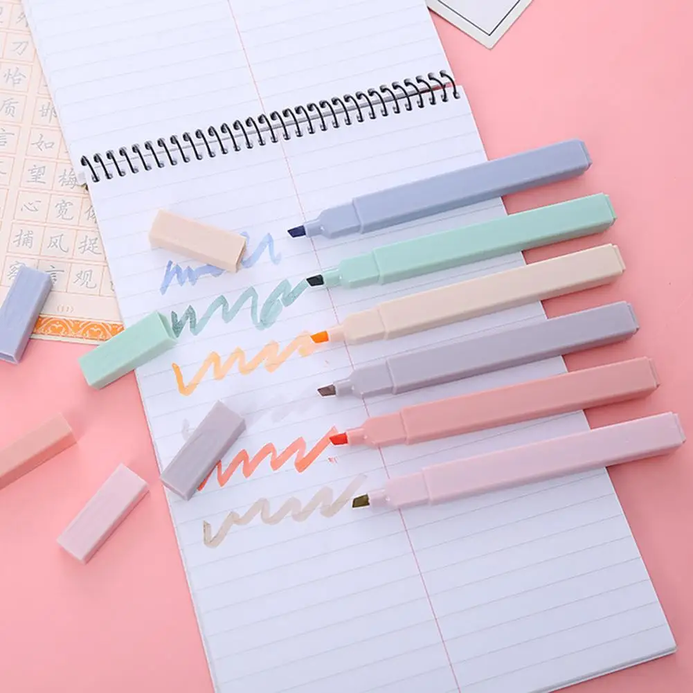 Маркер-хайлайтер с пластиковой оболочкой, быстросохнущий, для ровного письма, полезный портативный 6-цветной маркер-хайлайтер, офисная маркировочная ручка 3