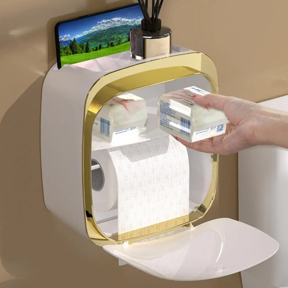 Экономящий место Для хранения Держатель туалетной бумаги Большой емкости, многоцелевой, без перфорации, Влагостойкий, Прочный, несущий нагрузку, Водонепроницаемый 0