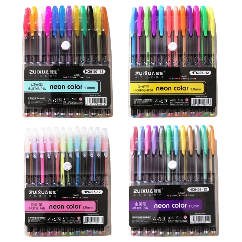 Набор гелевых ручек 12 цветов, блестящий хайлайтер, пастельные ручки для раскрашивания в школьном офисе 0