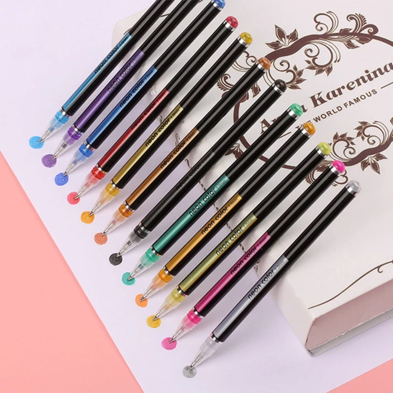 Набор гелевых ручек 12 цветов, блестящий хайлайтер, пастельные ручки для раскрашивания в школьном офисе 1