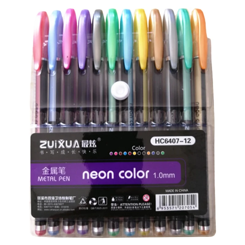 Набор гелевых ручек 12 цветов, блестящий хайлайтер, пастельные ручки для раскрашивания в школьном офисе 2
