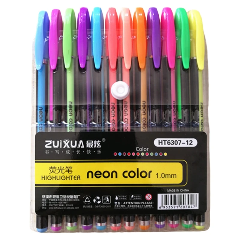 Набор гелевых ручек 12 цветов, блестящий хайлайтер, пастельные ручки для раскрашивания в школьном офисе 4