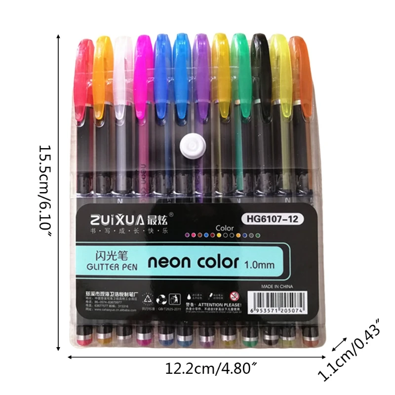 Набор гелевых ручек 12 цветов, блестящий хайлайтер, пастельные ручки для раскрашивания в школьном офисе 5
