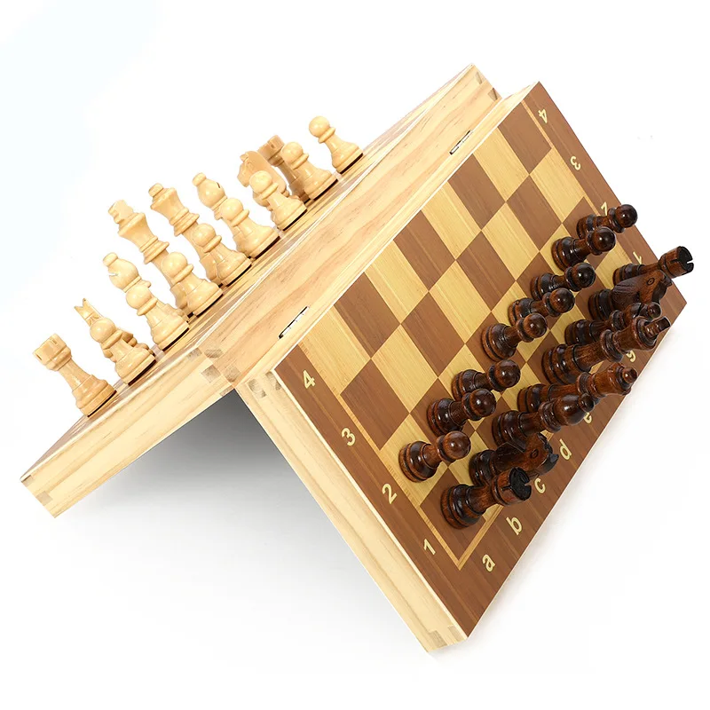 Складной Деревянный Магнитный Международный Шахматный набор Внутри Для хранения Портативная Настольная игра для путешествий Развлечения Семейная Шахматная доска 0