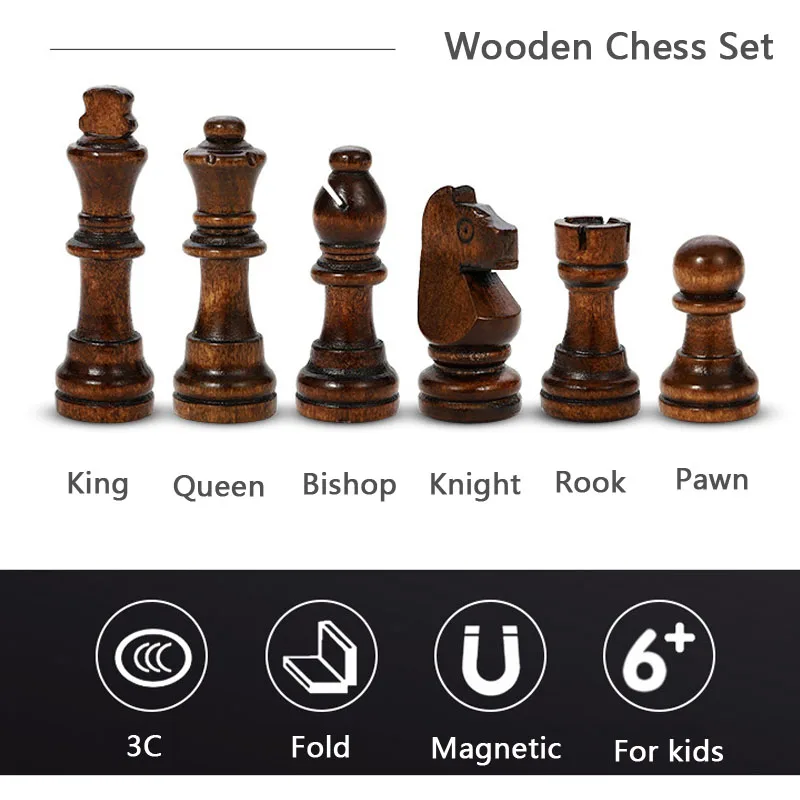 Складной Деревянный Магнитный Международный Шахматный набор Внутри Для хранения Портативная Настольная игра для путешествий Развлечения Семейная Шахматная доска 2
