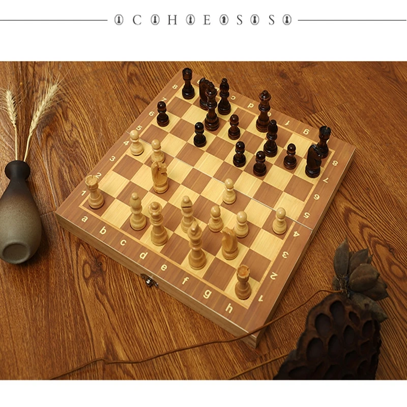 Складной Деревянный Магнитный Международный Шахматный набор Внутри Для хранения Портативная Настольная игра для путешествий Развлечения Семейная Шахматная доска 4