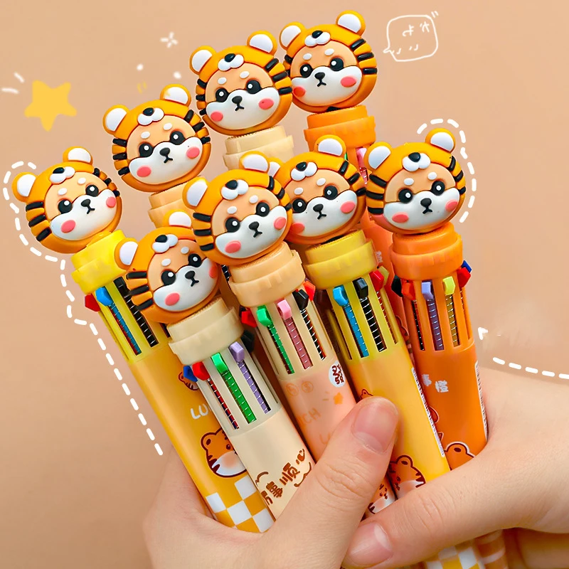 Шариковая ручка с рисунком тигра из мультфильма, 10 цветов, гелевые ручки с красочными чернилами Kawaii, Корейские канцелярские принадлежности, Подарки для студентов, Школьные Канцелярские принадлежности 0