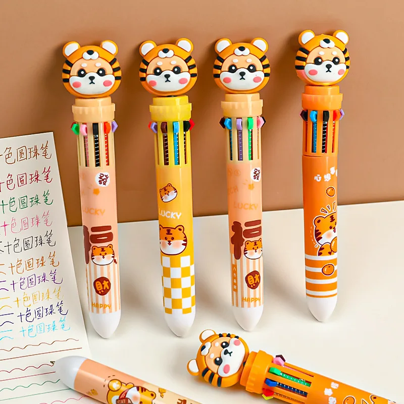 Шариковая ручка с рисунком тигра из мультфильма, 10 цветов, гелевые ручки с красочными чернилами Kawaii, Корейские канцелярские принадлежности, Подарки для студентов, Школьные Канцелярские принадлежности 1