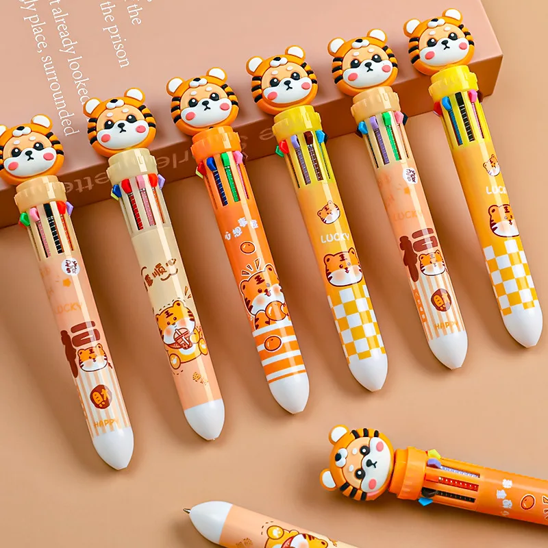 Шариковая ручка с рисунком тигра из мультфильма, 10 цветов, гелевые ручки с красочными чернилами Kawaii, Корейские канцелярские принадлежности, Подарки для студентов, Школьные Канцелярские принадлежности 3
