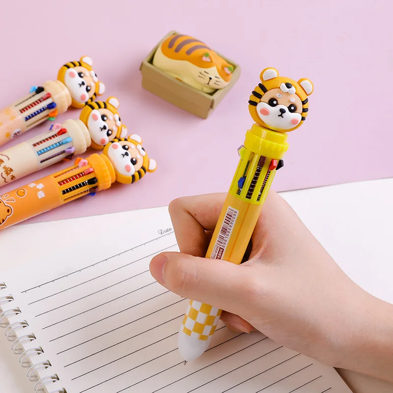 Шариковая ручка с рисунком тигра из мультфильма, 10 цветов, гелевые ручки с красочными чернилами Kawaii, Корейские канцелярские принадлежности, Подарки для студентов, Школьные Канцелярские принадлежности 5
