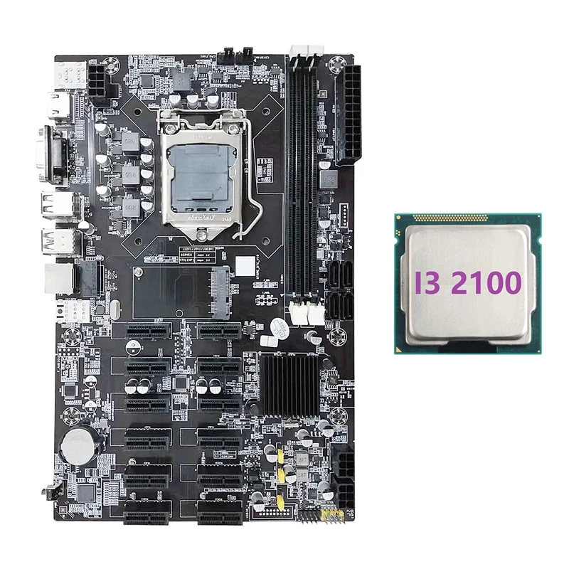 НОВИНКА-Материнская плата B75 12 PCIE для майнинга ETH + I3 2100 CPU LGA1155 MSATA USB3.0 SATA3.0 Поддержка оперативной памяти DDR3 Материнская плата B75 BTC Miner 1