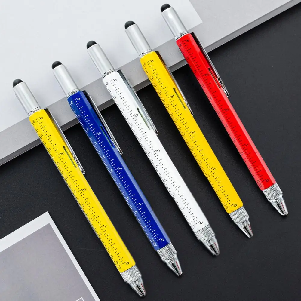 Мультитул Ручка 6 В 1 Портативный металлический Износостойкий технический инструмент Ручка Масштабируемая Емкостная ручка Металлическая Шариковая ручка для офиса 0