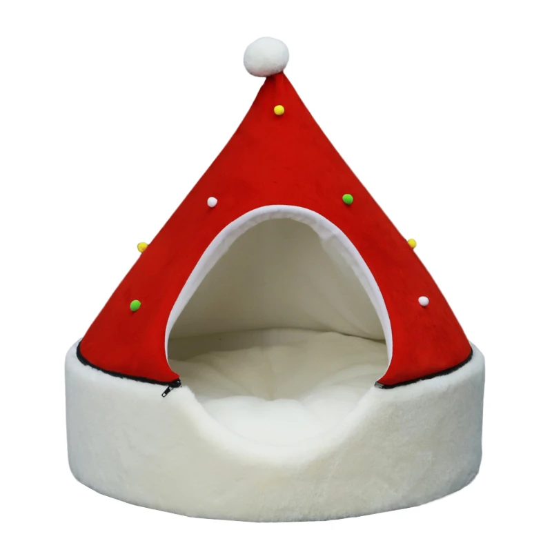 Производитель Съемная крыша Рождественская Елка Новая Мягкая домашняя Собака Кошка Коническая Палатка-кровать Дом 0