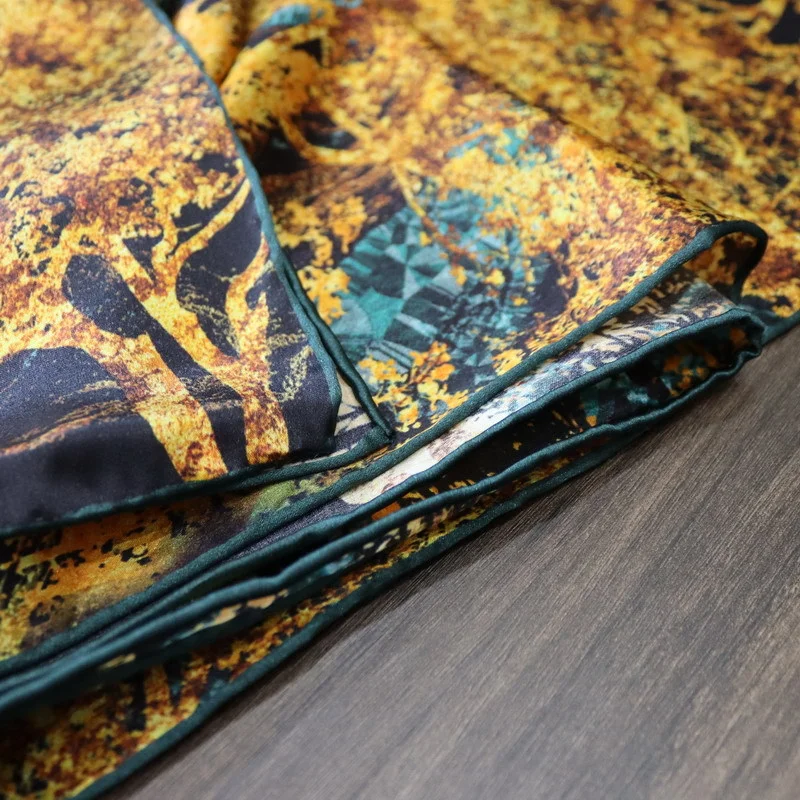 Высококачественные Элегантные женские атласные шали из качественного шелка с позолотой, напечатанной временем, с тонким закатанным вручную краем, большие квадратные шарфы-шали 5