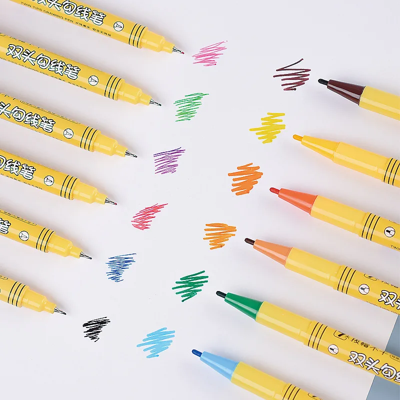 12 Цветов, Ручка для разметки с двойным концом, Обезглавливающая, Не Делающая линию, Маркер Для рисования учениками, Инструмент для рисования цветом. 2